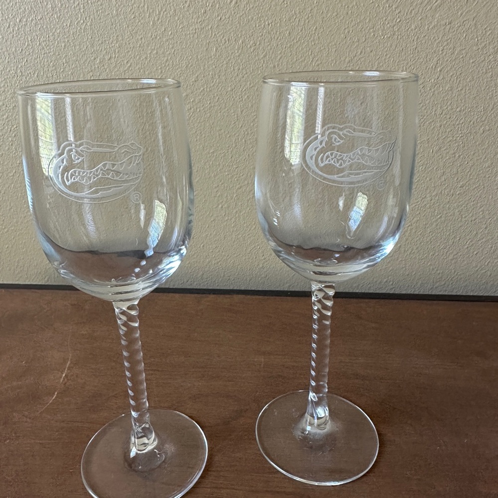 Clear Etched Twisted-Stem Wine Glasses - Set of 2